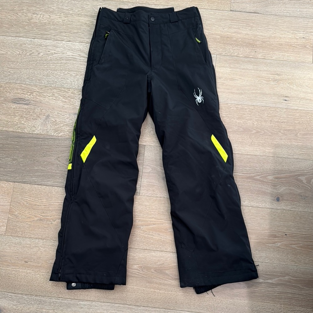 Kids Spyder Black Ski Pants with Yellow Accents